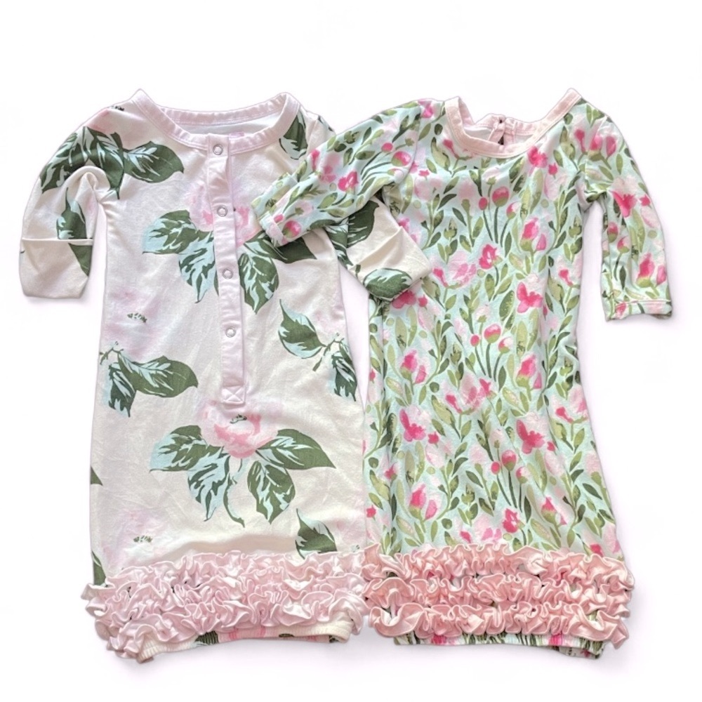 SWEET HONEY (2) Floral Layette Sleep Gowns sz NB Infant Newborn